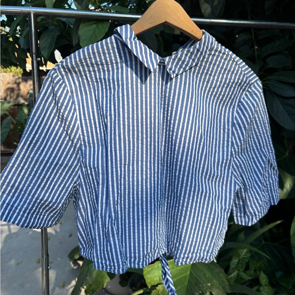 Zara Navy and White Striped Shirt - Picture 2 of 3
